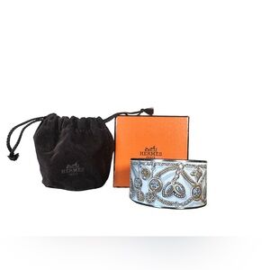 Hermes White and Gold Printed Enamel Cuff Bracelet